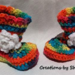 0 to 3 months Baby Crocheted Rainbow Boots with Flower