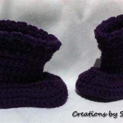  0 to 3 months Baby Crocheted Purple Boots